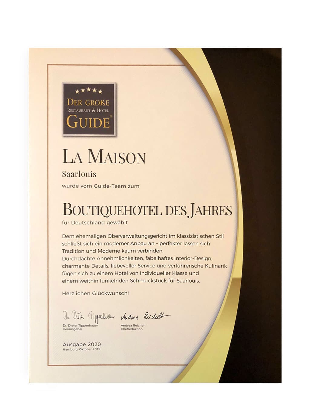 LA MAISON hotel Saarlouis - La Maison hotel saarlouis Boutiquehotel des Jahres 2020 - auszeichnungen